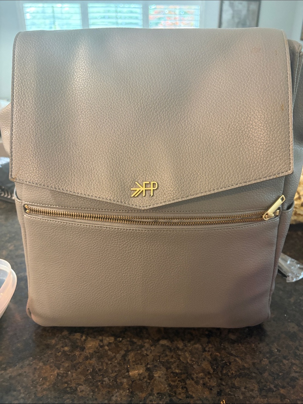 Freshly Picked Grey Pebbled Leather Backpack with Gold Hardware